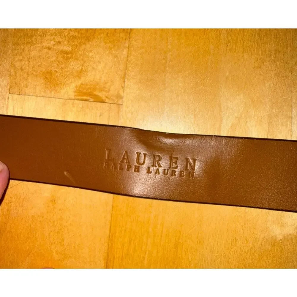 Lauren Ralph Lauren Brown Leather Gold Silver Logo Square Buckle XL